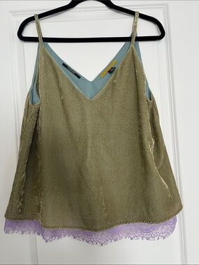 Velvet Olive Green with Lavender Lace-Trim Cami Top by SCOTCH & SODA MAISON SCOT